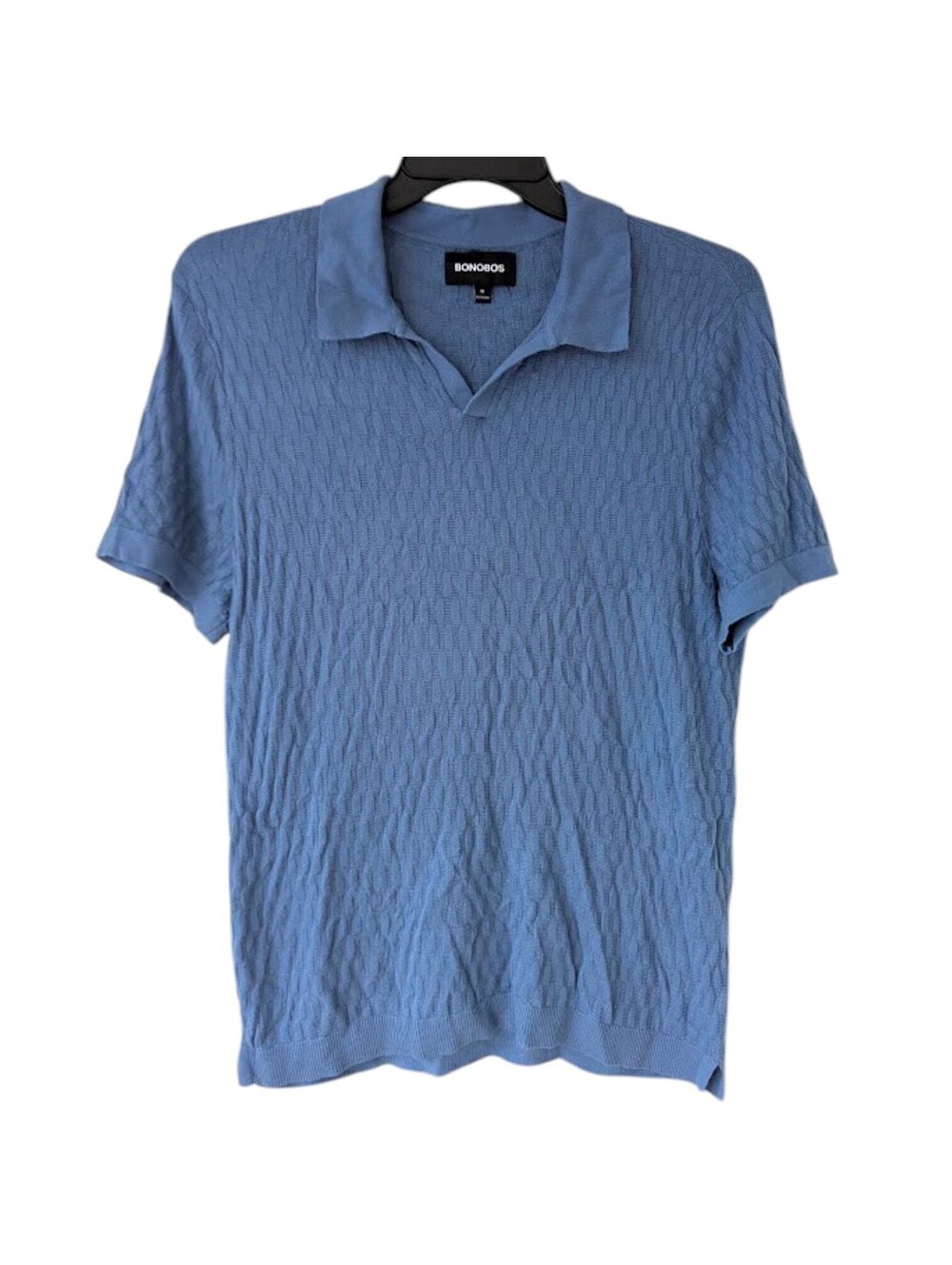 Bonobos One Fit Knit Polo Shirt Mens Medium Blue Johnny Collar Pointelle 20x28.5